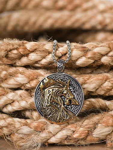 Vista 2 de HAQUIL Fenrir Wolf Necklace, Norse Wolf Fenrir Ragnarok Pendant,Viking Jewelry Gift for Men and Women