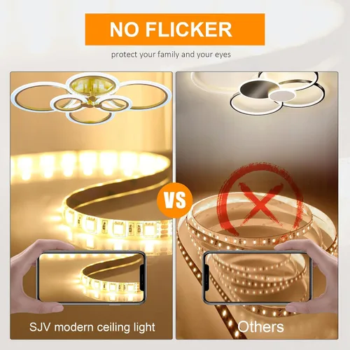 Vista 5 de SJV Moderna lámpara LED de techo, lámpara de techo regulable de 6 anillos dorados, lámpara de techo de 31.4 pulgadas, lámpara LED de techo, 3