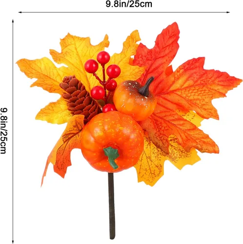 Vista 2 de PRETYZOOM 2 piezas de hojas de arce artificiales, ramas de calabaza de Halloween, cosecha, tallos de otoño con bayas, relleno de jarrones de piña