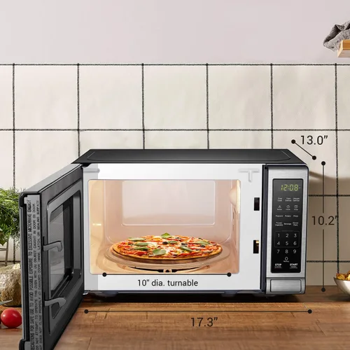 Vista 5 de BLACK+DECKER EM720CB7 Horno microondas digital con puerta giratoria con botón, bloqueo de seguridad para niños, 700 W, acero inoxidable, 0.7 pies