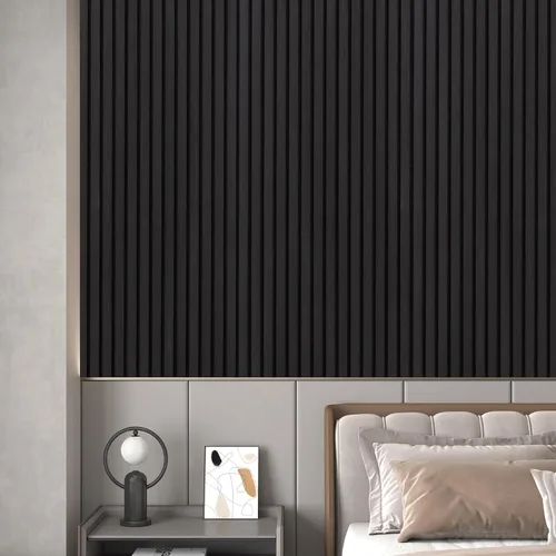 Vista 7 de Paneles de pared acústicos con listones 3D con acento de acabado de madera, paquete de 2 paneles absorbentes de sonido para estudio, oficina, sala