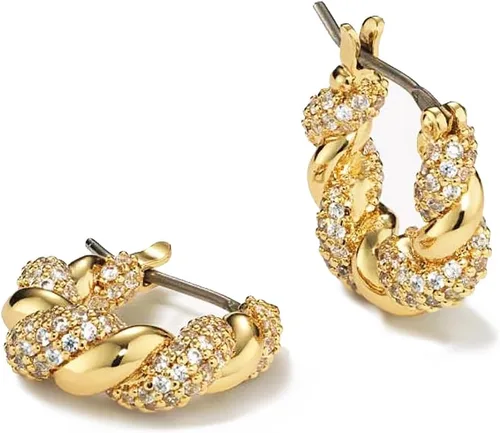 Vista 33 de Aretes de aro gruesos de oro para mujer, chapados en oro de 14 quilates, aretes de aro triple, hipoalergénicos, a la moda, aretes de aro gruesos