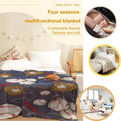 Vista 4 de Manta de béisbol suave y cálida para niños y adultos, manta de franela de lujo ligera y acogedora para sofá, cama, sofá, 50 x 40 pulgadas