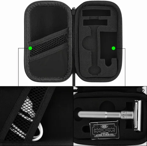 Vista 5 de Linkidea Estuche de viaje duradero para afeitar, caja de almacenamiento para cuchillas de afeitar de mango corto y largo y accesorios, compatible