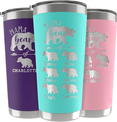 Vista 8 de Vaso personalizado con nombres grabados de hasta 6 cachorros, 5 fuentes, 13 colores, regalos para mamá de parte de su hija o hijo