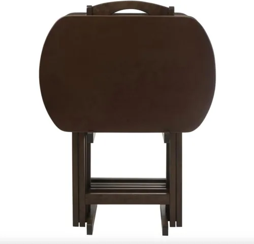 Vista 3 de Juego de 4 bandejas de TV grandes, mesas plegables con soporte de madera, de gran tamaño, portátil, resistente