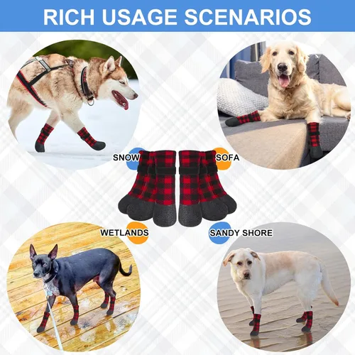 Vista 4 de BEAUTYZOO Calcetines impermeables para perros para evitar que lamen las patas, calcetines navideños para perros para suelos de madera dura