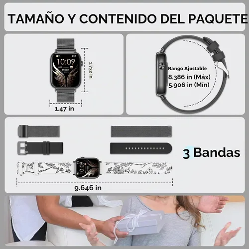 Vista 8 de Reloj inteligente para hombre para Android iPhone 1.83" HD 3 bandas Negro