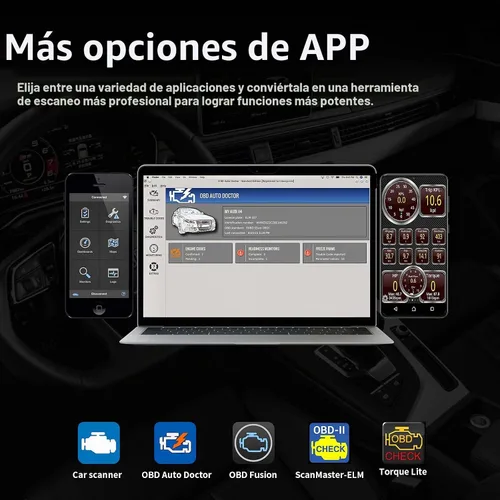 Vista 8 de OBD2 Bluetooth Lector de Códigos de Diagnóstico Inalámbrico OBD II Herramienta de Escaneo Restablecer y Borrar Verificar Luz del Motor del Coche