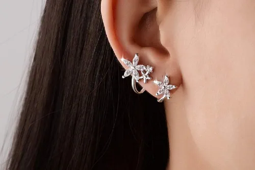 Vista 4 de NewZenro Aretes de plata de ley chapados en plata de ley con circonita cúbica para mujeres y niñas cartílago a la moda trepadora clip de circonita
