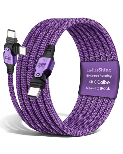 Vista 11 de Cable USB tipo C a C de rotación de 180° PD 240 W (1 paquete de 3.3 pies) USB2.0 480MBPS y cable de transferencia de datos Cable de carga