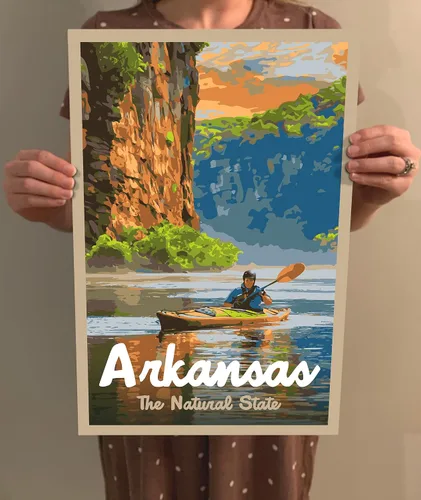 Vista 4 de GO SEE DESIGN Arkansas The Natural State Vintage-Style Travel Poster - 8x10-12x18-18x24-24x36 / 4x6 Postcard WPA Style Art Print Our Fifty States