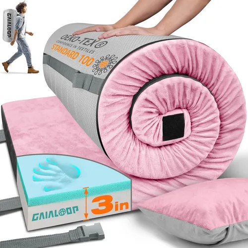 Vista 18 de GAIALOOP Colchón de Espuma Viscoelástica de 3 Pulgadas para Acampar, Almohadilla de Dormir de Doble Capa Gruesa para Coche, Tienda, Cama