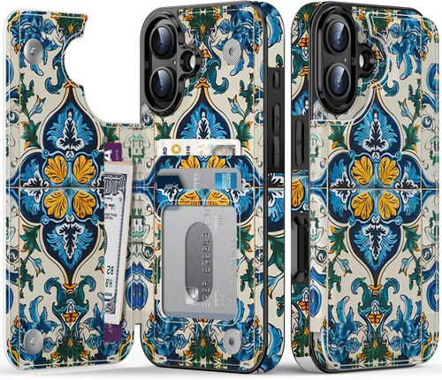 Vista 146 de FUNMIKO Funda tipo cartera para iPhone 15 con tarjetero + clip para efectivo, bloqueo RFID, protección contra caídas de grado militar y obras