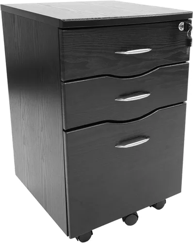 Vista 9 de Archivador rodante de 3 cajones con cerradura, archivador debajo del escritorio con ruedas, soporte para impresora, estante de impresora móvil