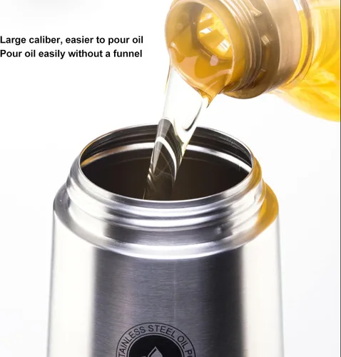 Vista 5 de Zerodis Recipiente de aceite de acero inoxidable Olla Dispensador de aceite de oliva Botella dispensadora de aceite ligera con tapa automática