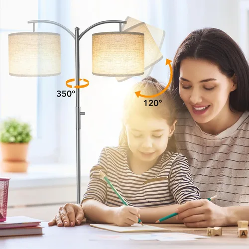 Vista 4 de Lámpara de pie regulable, lámparas de pie de arco para sala de estar, lámpara de pie moderna de atenuación continua con pantalla de lino, lámpara