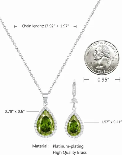 Vista 3 de Sumonyo Juego de joyas para mujer, collar con colgante de lágrima chapado en plataoro, aretes colgantes, juegos de piedras natales, diamantes