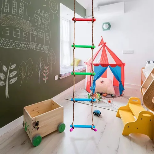 Vista 4 de Rainbow Craft Escalera de cuerda de escalada de 6.6 pies para niños, accesorios para carreras de obstáculos Ninja Warrior para niños, escalera