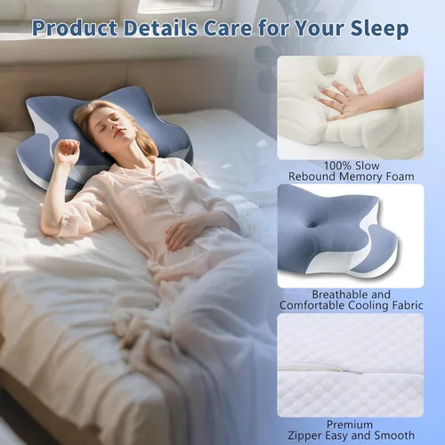 Vista 7 de Almohada cervical de espuma viscoelástica, almohada refrescante para dormir, almohadas ergonómicas de espuma viscoelástica para apoyo del cuello