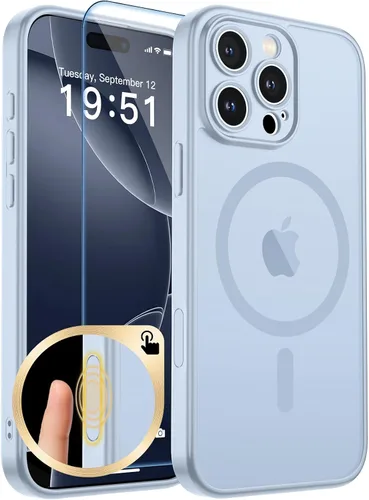 Vista 90 de zapica Funda magnética para iPhone Air, con protector de pantalla de vidrio templado, compatible con MagSafe, translúcida mate, a prueba de golpes
