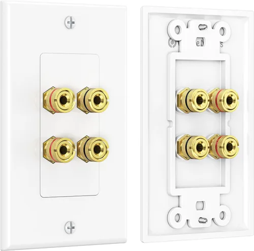 Vista 10 de Cable Matters Paquete de 2 placas de pared de alambre para altavoz, placa de pared de altavoz chapada en oro con poste de encuadernación de enchufe