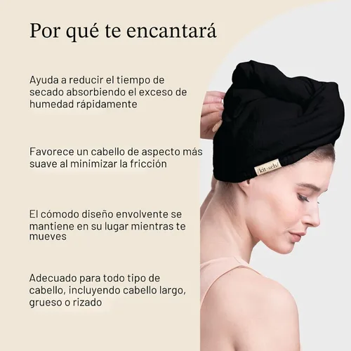 Vista 5 de Kitsch Toalla de pelo de microfibra para mujeres - Negro Ultra Absorbent Microfiber Hair Towels for All Hair Types – Anti-Frizz Hair Wrap Towels
