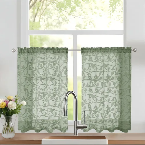 Vista 27 de OVZME Anji Clip Voile Sheer Tiers RD 2X30X36 Negro