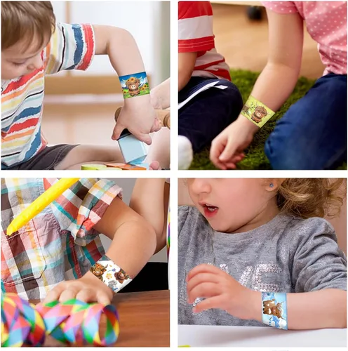 Vista 4 de 48 pulseras de vaca de las tierras altas, recuerdos de fiesta de animales de dibujos animados para niños y niñas, suministros de fiesta de baby