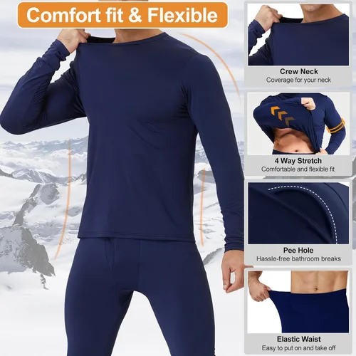 Vista 7 de CL convallaria Long Johns Thermal Underwear for Men Soft Fleece Lined Base Layer Cold Weather Top Bottom Set XS-4XL