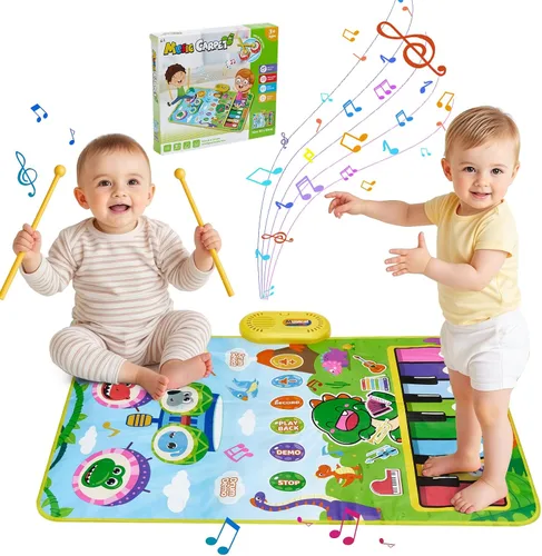 Vista 8 de Tapete de juego musical para bebé, educativa temprana 3 en 1, piano tambor de animal Touch de 31.5 x 19.6 pulgadas, manta de juego Montessori