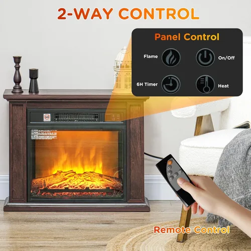 Vista 4 de HOMCOM Chimenea eléctrica de 26" con mantel envolvente Independiente marrón Marrón Oscuro