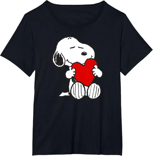 Vista 35 de Peanuts Camiseta de San Valentín Snoopy Hugging Heart, Negro