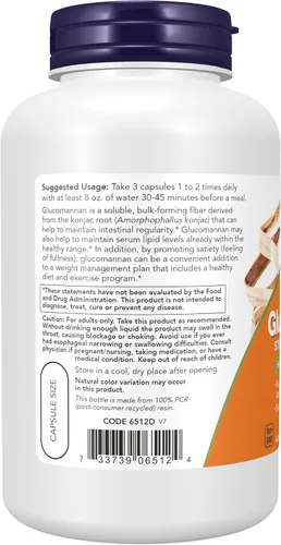 Vista 3 de NOW Foods Suplementos, Glucomanano (Amorphophallus konjac) 575 mg, Apoya Regularidad*, Control de Peso Saludable*, 180 Cápsulas Vegetales