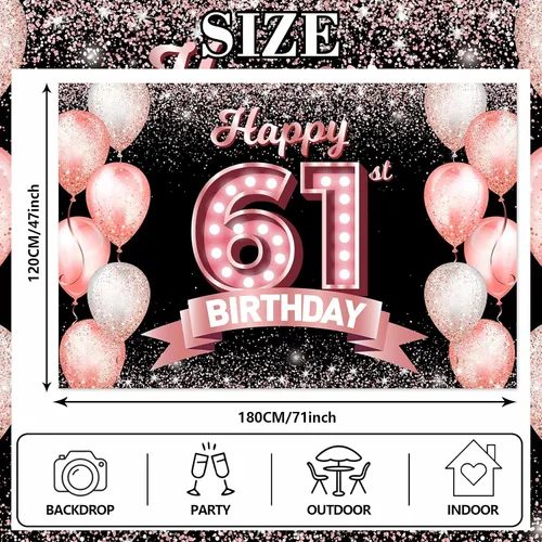 Vista 153 de Cartel de feliz cumpleaños décimo oro rosa, telón de fondo, saludos a 10 años, globos de confeti, decoración temática para niñas de 10 años