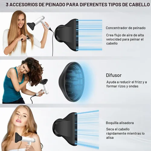 Vista 3 de slopehill Secador de pelo con motor único sin escobillas Diagnóstico inteligente de fallas Microfiltro innovador Tecnología Oxy Active Blanco