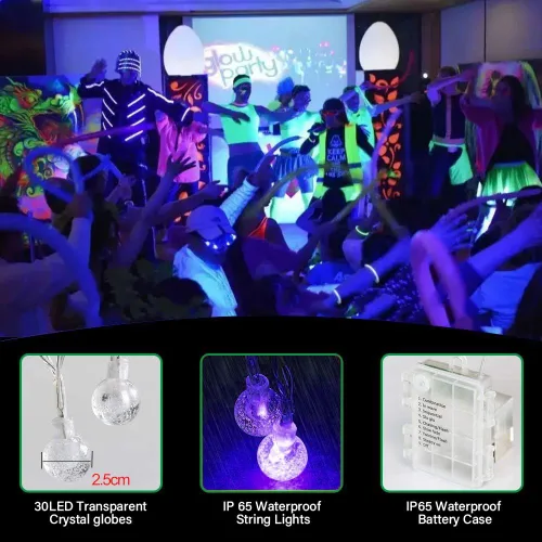 Vista 6 de OMIKA Tira de luces LED negras de 15 pies, funciona con pilas, luces de Navidad negras UV, luces de hadas parpadeantes con control remoto, luz negra