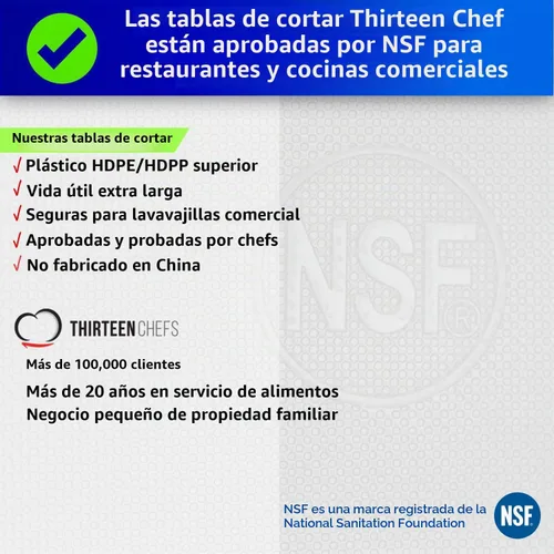 Vista 3 de Tabla de corte de plástico de Thirteen Chefs - 18 x 12 x 0.5 pulgadas, grado profesional HDPE, aprobada por NSF, tamaño grande y apta para Blanco