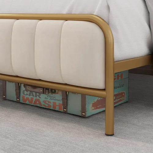 Vista 5 de HITHOS Base de cama tamaño completo con cabecera tapizada con botones, base de colchón de metal tapizado y de alta resistencia con listones