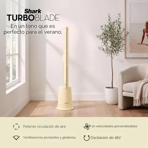 Vista 2 de Shark TurboBlade Ventilador de torre sin aspas ultra personalizable, pivotes, giros, oscila 180°, circula e impulsa el aire, 10 niveles de ruido +