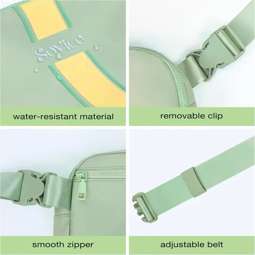 Vista 6 de SOVICO Riñonera de moda para mujer, riñonera con correa ajustable, riñonera para viajes, entrenamiento, correr, senderismo, B5. Verde, Riñonera