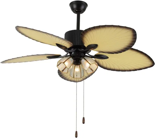 Vista 9 de OUKANING Palm Island Bali Breeze Ventilador de techo, cinco hojas de palmera, ventilador tropical, con control remoto (52 pulgadas)