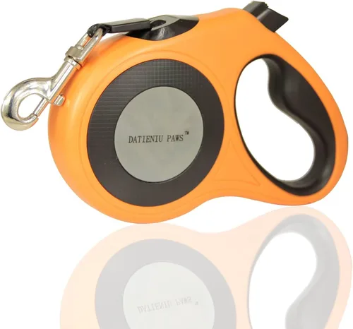 Vista 9 de Correa retráctil para perro, cinta de nailon fuerte de 16 pies, puntada reflectante para caminar por la noche, freno con una sola mano, mango Negro