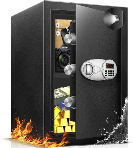 Vista 8 de TOTOY 2.0 Cu Ft Steel Fireproof Safe Lock Box For Home with Fire proof Bag Electronic Keypad, LED Sensor Light, Removable Shelf, External