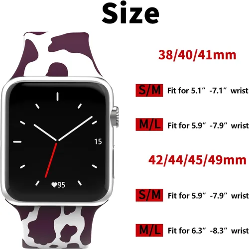Vista 5 de Correas de silicona con estampado animal compatible con Apple Watch de 1.496 in 1.575 in 1.614 in 1.654 in 1.732 in 1.772 in 1.929 in para iWatch