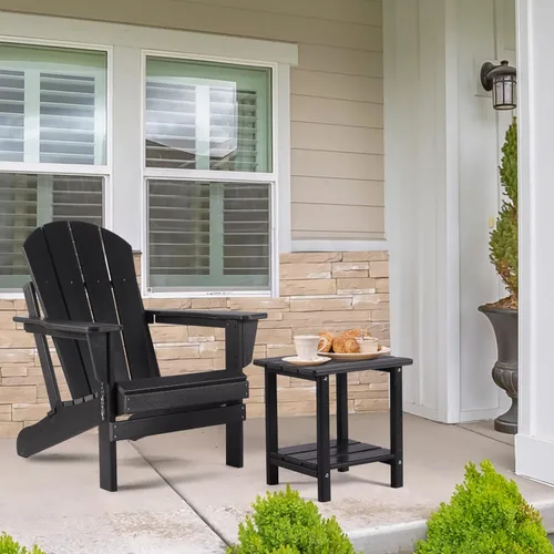 Vista 6 de Apolimi Adirondack - Mesa auxiliar para exteriores, mesa auxiliar de patio resistente de 2 niveles, resistente a la intemperie, mesa auxiliar sólida