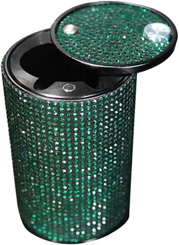Vista 7 de Cenicero portátil con tapa, a prueba de olores, cenicero de automóvil de diamantes de cristal para mujeres, mini bote de basura ideal para Negro