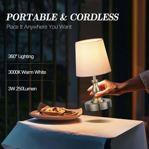 Vista 4 de PARTPHONER Mini lámpara de mesa LED inalámbrica, lámpara recargable con batería de 5200 mAh, lámpara operada por batería, 3 niveles de brillo