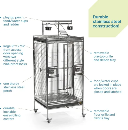 Vista 3 de Prevue Pet Products Jaula de acero inoxidable para pájaros, acero inoxidable, mediana