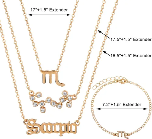 Vista 4 de Buleens Collar del zodiaco, 6 piezas de joyas para mujeres y niñas, Géminis Cáncer, Leo Virgo Libra, Escorpio, Sagitario, Capricornio, Acuario